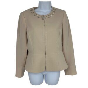 Tahari Arthur S. Levine Petite Beige Jacket With Embellished Neckline Size 4P